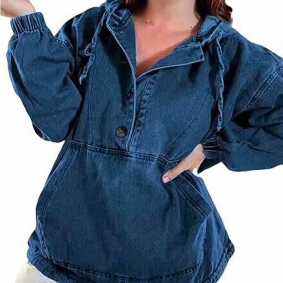 Shein Jackets & Blazers - Women's Denim Pullover Hoodie